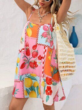 Multicolor Casual Women's fruist print a-line Mini Dress